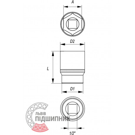 Hexagonal socket 1/2\" inch / 12 mm (YATO) | YT-1205