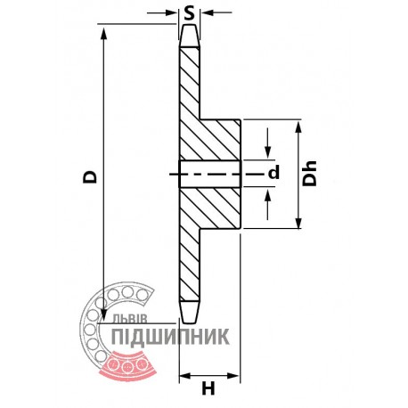 Sprocket Simplex for 16B-1 roller chain, pitch - 25.4mm, Z20 [SKF] with hub for bore fitting