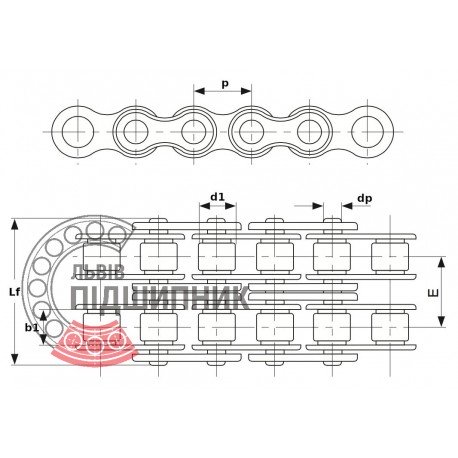 PHC 12B-2X5MTR [SKF] Ланцюг привідний роликовий дворядний, крок - 19.05мм