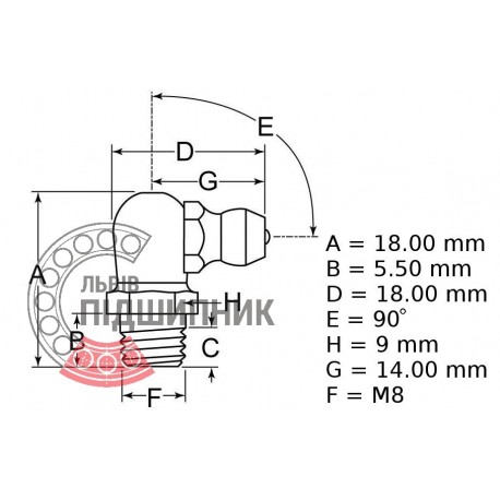 Прес-маслянка М8х1 (кутова 90°)