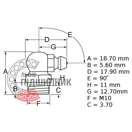 Прес-маслянка М10х1 (кутова 90°)