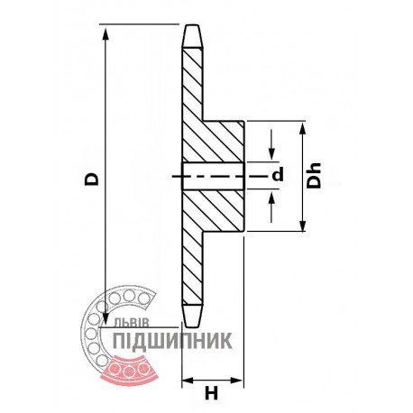 Plain bore roller chain sprocket 06B-1 - pitch 9.525mm, 19 Teath [Dunlop]